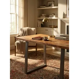 KADIMA DESIGN Schreibtisch Massivholz Baumkante Industrial 200x100 cm Akazie Premium mit Chromgestell Goldbraun Handarbeit Tarn Kollektion Kadima Design
