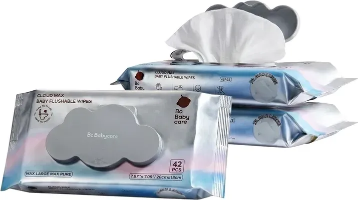 Bc Babycare Spülbar- und WC-Feuchttücher für empfindliche Haut, 100 % pflanzliche Fasern, wirklich spülbar, hypoallergen, IWSFG-zertifiziert, 3 Packungen x 42 Tücher, Must-Haves für die Toilettentrainingsphase