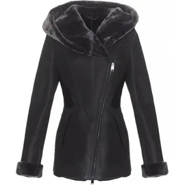Hollert Damen Lammfelljacke Lena Winterjacke aus Merino Schaffell Echtleder mit Kapuze Größe: XL Farbe: Dunkelgrau - XL