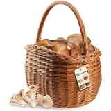 KADAX Weidenkorb für Pilze, Ovaler Korb zum Einkaufen, robuster Picknickkorb mit dem Henkelgriff, Flaschenkorb, Korb für den Garten, Tragekorb (Braun, 41x25x44cm)