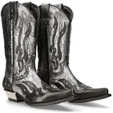 SIULAS PU Leder Stiefel Vintage Western Cowboy Stiefel Stickerei Biker Stiefel Slip auf Freizeitschuhe Spitz Toe Stiefel,Silber,47 - 47 EU