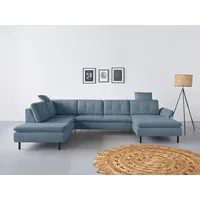 Wohnlandschaft INOSIGN "Birkholm U-Form", blau (hellblau), B:347cm H:83cm T:226cm, 98% Polyester 2% Polyamid, Sofas, Wohnlandschaft, Armlehnverstellung, auch in Easy Clean Bezug - mit Wasser zu reinigen