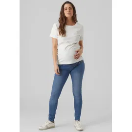 MAMA LICIOUS Umstandsjeans "MLMILA", Damen, Gr. XS (34), N-Gr, blau (blau, used), Denim/Jeans, Obermaterial: 69% Baumwolle, 25% Polyester, 3% Elasthan, 3% Viskose, leichte Abriebeffekte, Jeans, mit Bauchband