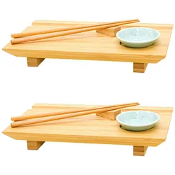 2x Japanisches Sushi Brett - 27x16x4 Bambus Platten Set - Teller mit Schälchen
