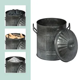 Relaxdays Ascheeimer Metall 10L mit Deckel Silber