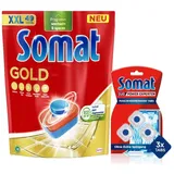 Somat Gold Spülmaschinen Tabs (49 Tabs), strahlend sauberes Geschirr, Extra-Kraft gegen Eingebranntes & Somat Maschinenreiniger Tabs Anti-Kalk (3 WL), monatlichen Gebrauch, kein extra Spülgang