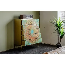 KAWOLA Highboard 100 x 120 x 40 cm Grün / Gold