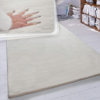 Paco Home Hochflor Teppich Wohnzimmer Schlafzimmer Shaggy Modern Flauschiger Fellteppich Weich Fell Imitat Kunstfell Einfarbig, Grösse:60x90 cm, Farbe:Creme