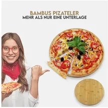 hausleben Pizzaschneidebrett 2er Set Pizzabrett/Kuchenplatte, Bambus, Ø35 cm x 1,2 cm, Kuchenplatte, (1-St), pizzaservierbrett schneiderbrett mit Griff