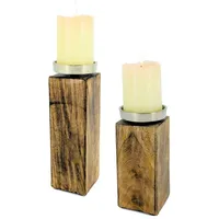 Spetebo Mango Kerzenhalter mit Alu Halter - 2er Set / 25 cm - Holz Kerzenständer für Stumpen- und Kugel-Kerzen