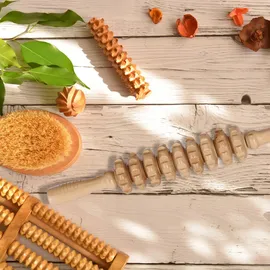 Relaxdays Massage Roller Holz, Massagestab mit 2 Griffen, manuelles Massagegerät für Rücken, Nacken, Arme & Beine, Natur, 5 x 38 cm Freizeit, Wellness, Körperpflege, Wohlfühlprodukte