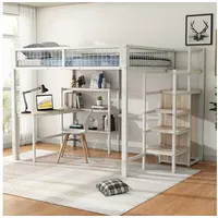 STILVORA Hochbett 140×200 mit matratze,Jugendbett mit Schreibtisch und Kleidungschrank (aus Metall mit Einbauschrank und Schreibtisch – platzsparende Lösung für Jugend- und Arbeitszimmer, 140x200cm) mit Matratze