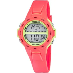 Chronograph CALYPSO WATCHES "Junior Collection", orange ((neon) orange), Armbanduhren, Kinder, Kinderuhr, Quarzuhr, Armbanduhr, digital, Datum, Stoppfunktion