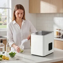 Homcom Eiswürfelmaschine, 12 kg 24 Std., 9 Eiswürfel in 7 Minuten, 2 Größen - Weiß