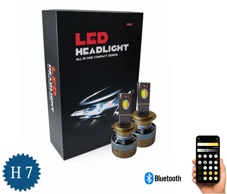 Set Smart-LED-H7-Lampen – Zweifarbig, CSP Dual Color 3500K–6500K, Bluetooth-App, CANBUS, 70W, 12–24V