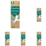 Carefree Slipeinlagen 100% Organic Cotton Topsheet Long (24 Stück), aus 100% zertifizierter Bio-Baumwolle für ein natürliches, trockenes Gefühl, Größe Long (Packung mit 5)