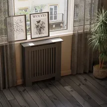 Hago Heizkörperverkleidung Holz 78x19x82cm Schwarz Landhaus