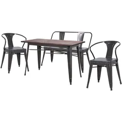 Mendler Esszimmer-Set HWC-H10, 2xEsszimmerstuhl Sitzbank Esszimmertisch, Kunstleder Ulme Holz FSC Industrial Gastronomie ~ grau