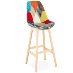 Barhocker Patchwork Holzsockel | Küchen Sitzhocker mit Rückenunterstützung | Skandinavischer Stil | 49x56x114 cm Sitzhöhe 75 cm | Kadima Design