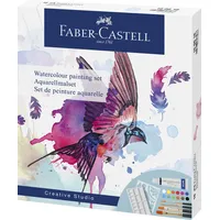 Faber-Castell Aquarell Bastelfarben-Set farbsortiert 12 Tuben 5,0 ml Tuben, 4 Synthetik-Pinsel, 1 Schablone und 1 Mischpalette ml, 1 Set