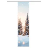 HOME WOHNIDEEN | Schiebevorhang Dekostoff Seidenoptik Digitaldruck SCHNEETANNEN - inkl. Paneelwagen und Aluklemmleiste, 245 x 60 cm | Weihnachten