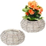 Blumentopf Übertopf Pflanztopf 2er Set, Pflanzkorb, Rattan Topf, Blumenkorb rund