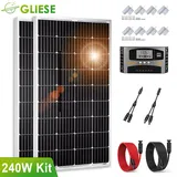 240 Watt Solarpanel Solarmodul Set 240Watt 2x120W 12 Volt Solaranlage Komplettpaket Inselanlage Mit 40A Laderegler und Montagewinkel