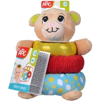 Simba ABC Teddy Plüsch Stapelring, mit Stabgreifling und Rassel, verschiedene Texturen, 16cm, ab den ersten Lebensmonaten