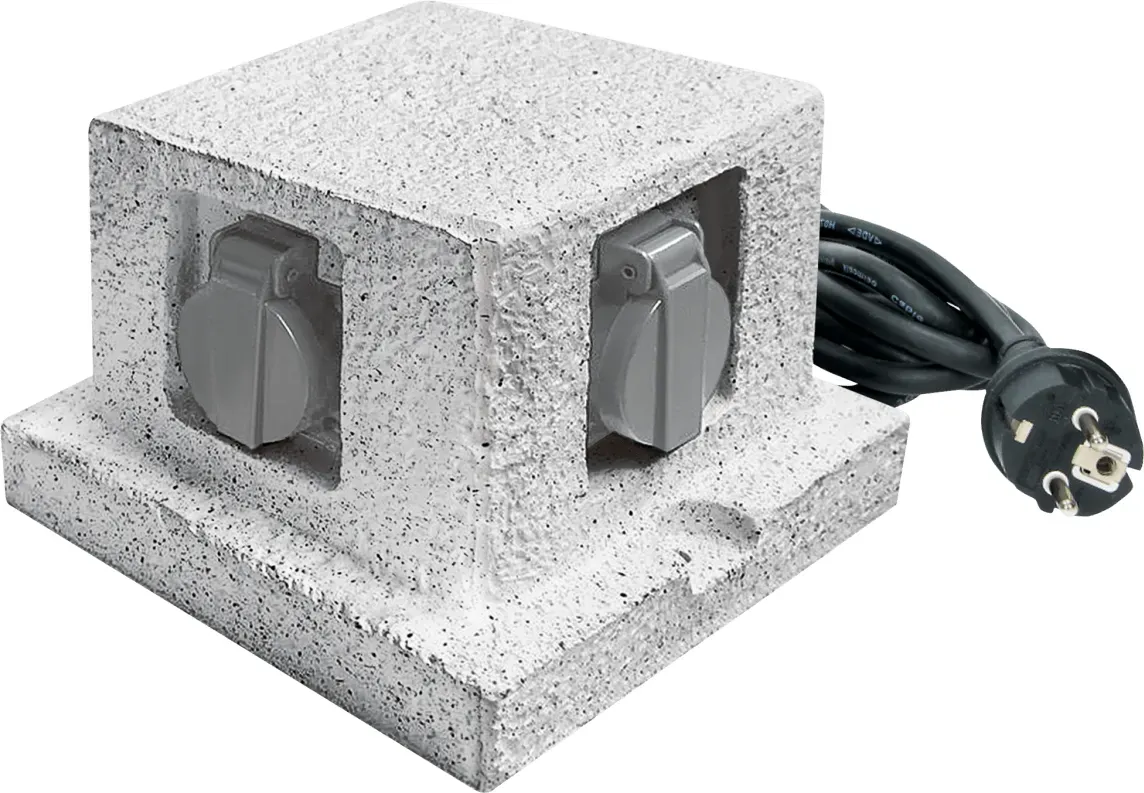 Außensteckdose 4-Fach, IP44, stein optik, 170x170x140mm, 3500W, 16A