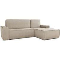 Sofnet Ecksofa Totti L mit Schlaffunktion und Bettkasten - Cord Stoff - L-Form Couch, Polstersofa, Schlafsofa, Sofagarnitur (Beige (Poso 100), Ecksofa Rechts) L-Form,Rechteckig, 246x144 cm, Wohnzimmer, Sofas Couches, Wohnlandschaften, Ecksofas