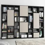 pharao24.de Design Bücherwand mit Türen Eiche Schwarz Braun und Beige