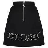 Hell Bunny Rock Phaze Skirt Mondphasen Bestickt Moon Gothic Lunar, Größe:L - L