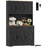 HOMECHO Küchenbuffet Weiß Küchenschrank mit Steckdosen, 6 Türen, 2 Schubladen, 180x105x38cm schwarz