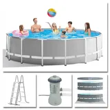 INTEX Komplettset Frame Pool Ø 4,57 x 1,22 + Filterpumpe Swimmingpool Grau