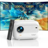 Elektrischer Fokus Mini Beamer, Video Heimkino Beamer 4K Unterstützt, 12000 Lumen Full HD 1080P 5G WiFi Bluetooth Beamer, Tragbarer LED Projektor - Weiß