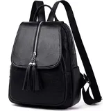 Damen Rucksack Klein Schultaschen Umhängetasche Handtasche wasserdichte Vintage Schulrucksäcke Casual Daypack Kunstleder Rucksäcke Reise Backpac... - Schwarz