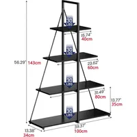 Leiterregal 4 Ebenen - A-förmiges Bücherregal - Standregal zur Aufbewahrung - Displayregal für Wohnzimmer und Büro - Schwarz