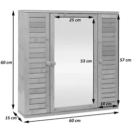 Mendler Spiegelschrank HWC-B18, Badspiegelschrank Hängeschrank, 3 Regalböden 3 Türen Bambus Spiegel 60x60x15cm