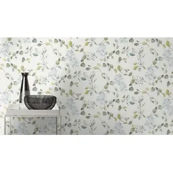 Papiertapete RASCH "mit Blüten", blau,grün,cremeweiß, B:0,53m L:10,05m, Papier, Tapeten, Blumen