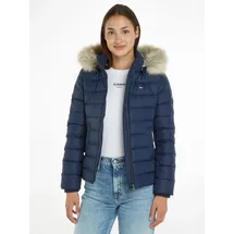 Tommy Hilfiger Daunenjacke TOMMY JEANS "BASIC HOODED DOWN JACKET", Damen, Gr. XS (34), blau (twilight navy), Web, Obermaterial: 100% Polyester.