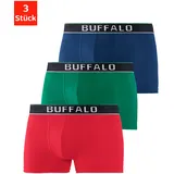 Buffalo Boxer BUFFALO "Boxershorts für Herren", Herren, Gr. XL, 3 Stk., bunt (rot, grün, blau), Jersey, Obermaterial: 92% Baumwolle, 8% Elasthan, unifarben, Unterhosen, aus Baumwoll-Mix