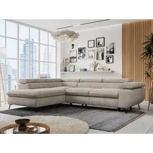 MKS Meble Ecksofa Sofa Beige, Wohnlandschaft L-Form mit Schlaffunktion und Bettkasten, Schlafsofa mit Bettkasten, Sofa mit Einstellbare Kopfstützen, Peter L... - Beige