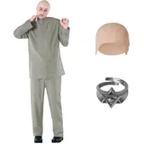 Morph Graues Schurkenkostüm mit Glatze, Lustiges Halloween-Outfit für Männer, 60er Jahre inspiriertes Verkleidungskostüm, 3XL