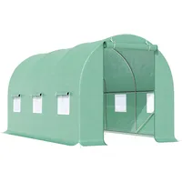 Gewächshaus 445x200x200cm Foliengewächshaus Tomatenhaus Mit Tür, 6 Fenster, Folientunnel Aus Verzinktem Stahl, Pe, Stabiles Treibhaus Pflanztunnel, Inkl. Erdanker & Seilen, Grün