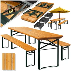 KESSER® Bierzeltgarnitur 3 teilig Gartenmöbel-Set   Klappbar 170 x 46 x 75cm   2X Bierbänke 1x Biertisch   Festzeltgarnitur Biertisch Stehtisch Sitzgarnitur Holz 12-teiliges Bodenschoner-Set
