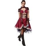 dressforfun Kostüm Frauenkostüm Steampunk Edelfrau, Kurzärmeligen Satinkleid mit mehrlagigem Rock rot|schwarz XL | XL