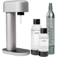 Mysoda: Ruby Set - Wassersprudler aus Aluminum mit 1L und 0.5L Quick-Lock BPA-frei Plastikflasche und CO2-Zylinder - Silber