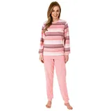 Normann Pyjama Damen Frottee Pyjama mit Bündchen in tollem Streifendesign rosa 60-62