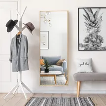 Costway 56 x 150cm HD Ganzkörperspiegel zum Aufhängen oder Anlehnen, Wandspiegel Standpiegel Ankleidespiegel Spiegel für Schlafzimmer, Wohnzimmer und Eingangsbereich (Gold)