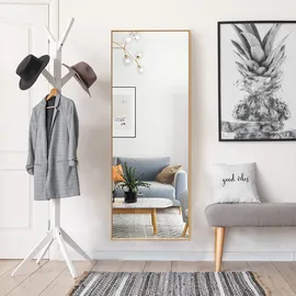 Costway 56 x 150cm HD Ganzkörperspiegel zum Aufhängen oder Anlehnen, Wandspiegel Standpiegel Ankleidespiegel Spiegel für Schlafzimmer, Wohnzimmer und Eingangsbereich (Gold)